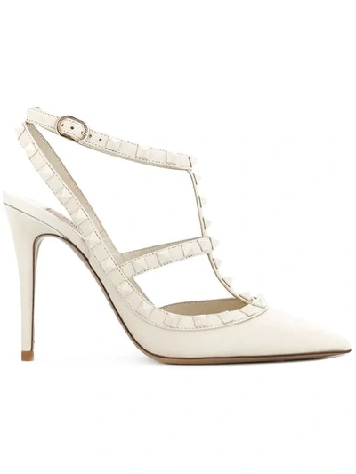 Valentino Rockstud Leather Slingback Pumps In White