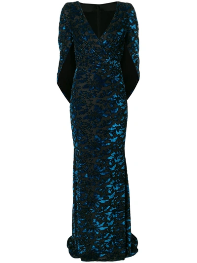 Talbot Runhof Velvet Cape Gown - 蓝色 In Blue