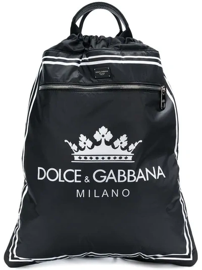 Dolce & Gabbana 皇冠logo小牛皮背包 In Black