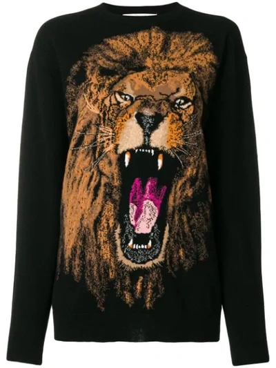 Stella Mccartney Intarsia Lion Print Wool Sweater In Brown