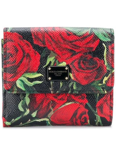 Dolce & Gabbana Small Rose Print Wallet - Black