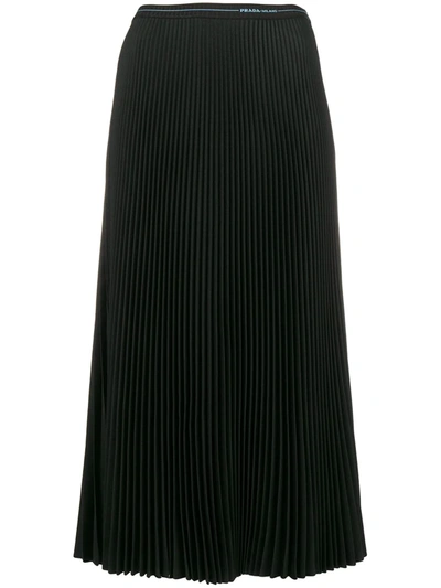 Prada Pleated Twill Midi Skirt In Black