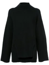 SALLY LAPOINTE SALLY LAPOINTE CASHMERE FRONT SLIT SWEATER - BLACK