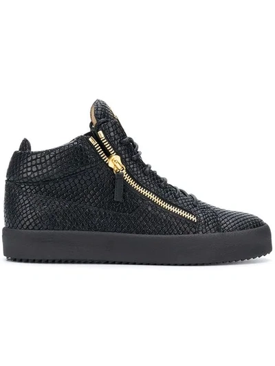 Giuseppe Zanotti Mens Black Kriss Croc-embossed Patent-leather High-top Trainers 5 In Nero