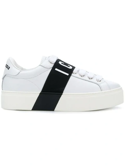 Dsquared2 White Leather Icon Women's Trainers W/black Band