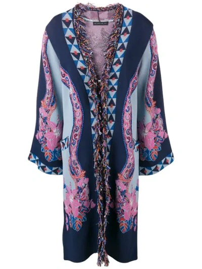Etro Fringed Floral Jacquard-knit Cardigan In Navy