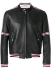 THOM BROWNE THOM BROWNE CROPPED-LEDERJACKE MIT STREIFEN - SCHWARZ