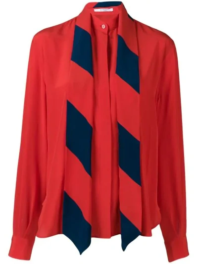 Givenchy Long-sleeve Button-front Silk Blouse With Striped Detachable Scarf In Red