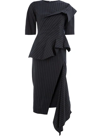 Monse Asymmetric Draped Pinstriped Wool-crepe Top In Blue