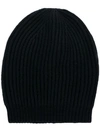 RICK OWENS RICK OWENS RIBBED KNIT BEANIE - BLACK