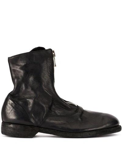 Guidi Soft Zip Front Ankle Boots In Black