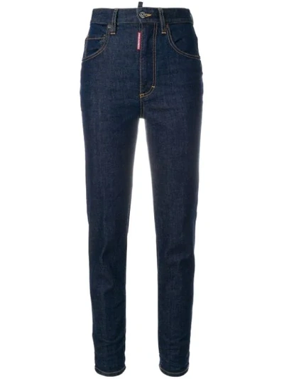 Dsquared2 Twiggy High Waist Cropped Denim Jeans In Blue