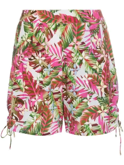 All Things Mochi Tropical Print Side Tie Cotton Shorts In Pink