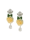 DOLCE & GABBANA ROSE AND CRYSTAL DROP EARRINGS