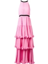 MSGM MSGM TIERED RUFFLED HALTERNECK GOWN - PINK