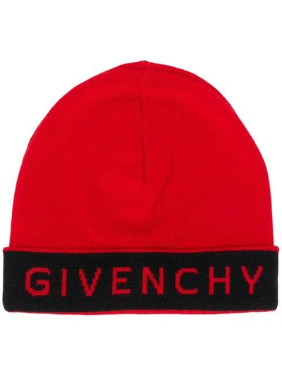 Givenchy Logo羊毛套头帽 In Red
