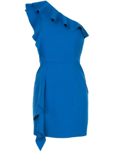 Rebecca Vallance Caspian One-shoulder Ruffled Crepe Mini Dress In Blue