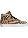 BURBERRY VINTAGE CHECK COTTON HIGH-TOP SNEAKERS