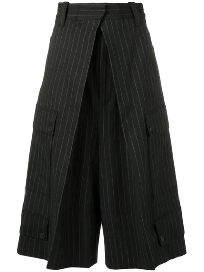Jw Anderson Pinstripe Wool Flannel Pleated Culotte Pants In Black