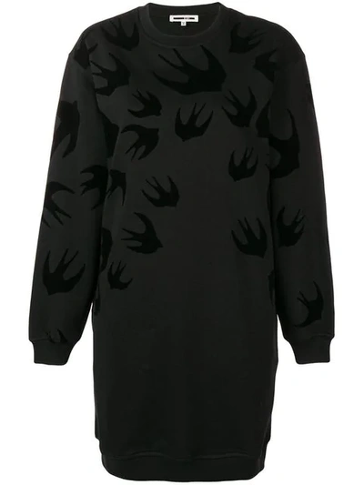 Mcq By Alexander Mcqueen Black Swallow-print Cotton Sweatshirt Dress