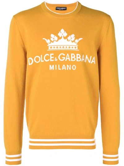 Dolce & Gabbana Logo嵌花针织羊绒毛衣 In Orange