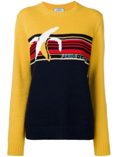 Prada Intarsia Wool Sweater In Yellow