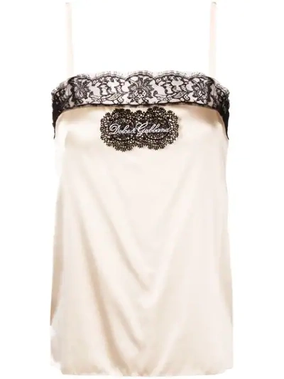 Dolce & Gabbana 蕾丝logo细肩带上衣 - 中性色 In Neutrals