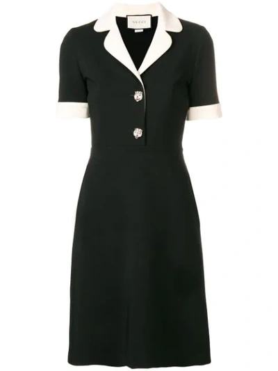 Gucci Short-sleeve A-line Jersey Dress W/ Contrast Trim In Black