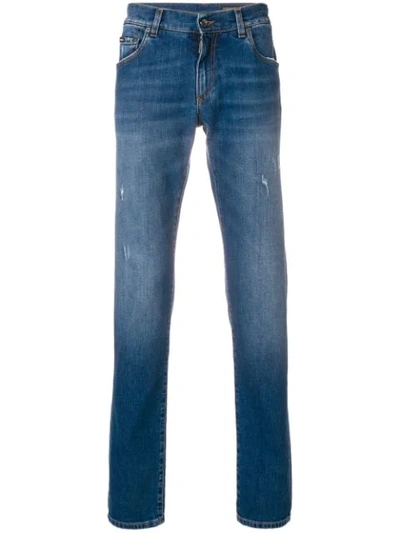 Dolce & Gabbana Logo Embroidered Straight Leg Jeans In Blue