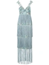 MARCHESA NOTTE EMBROIDERED FRINGE DRESS