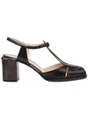 Fendi Chameleon Leather Block-heel Sandal In Black