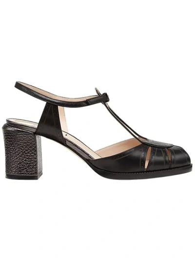 Fendi Chameleon Leather Block-heel Sandal In Black