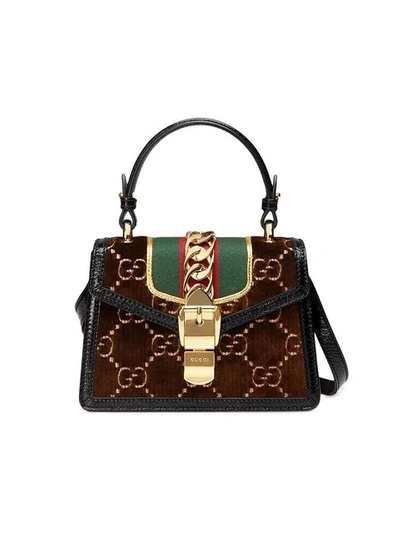 Gucci Mini Sylvie Velvet Top Handle Bag - Brown