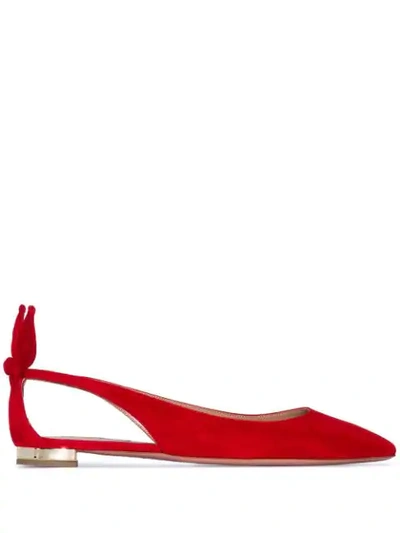 Aquazzura Bow Tie Suede Ballet Flats In Pink