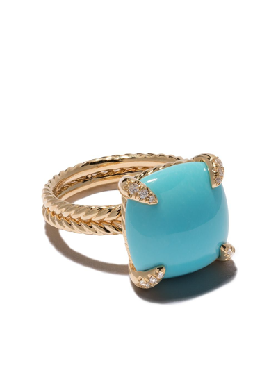 David Yurman Women's Châtelaine Ring With Turquoise & Diamonds In 18k Yellow Gold In Gold Turquoise Cabochon