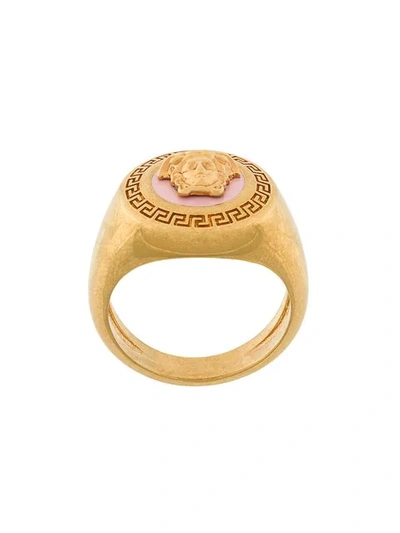 Versace Gold And Fuchsia Tribute Signet Ring In Metallic