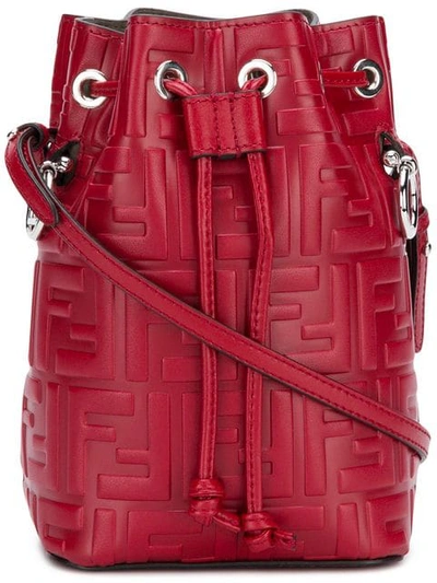 Fendi Blood Red Mon Tresor Mini Drawstring Leather Bucket Bag - 红色 In Red