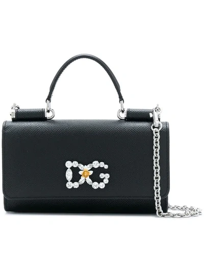 Dolce & Gabbana Leather Sicily Von Cross Body Bag In Black