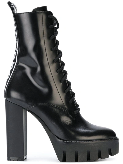 Dsquared2 130mm Logo Brushed Leather Boots In Black