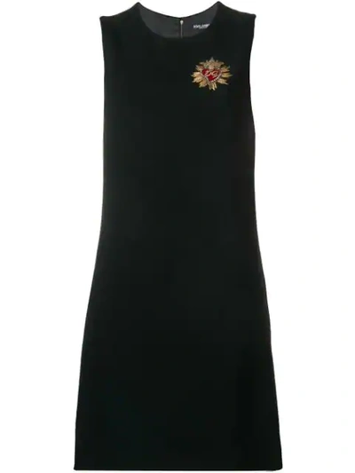 Dolce & Gabbana Embroidered Emblem Shift Dress In Nero