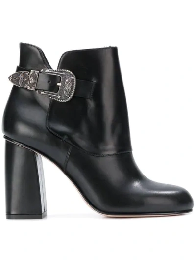 Red Valentino Cowboy-buckle Smooth-leather Ankle Boots In Black