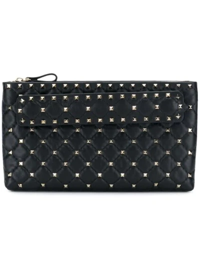 Valentino Garavani Rockstud Spike Quilted Leather Clutch Bag In Black