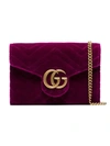 GUCCI FUCHSIA GG MARMONT VELVET WALLET ON A CHAIN
