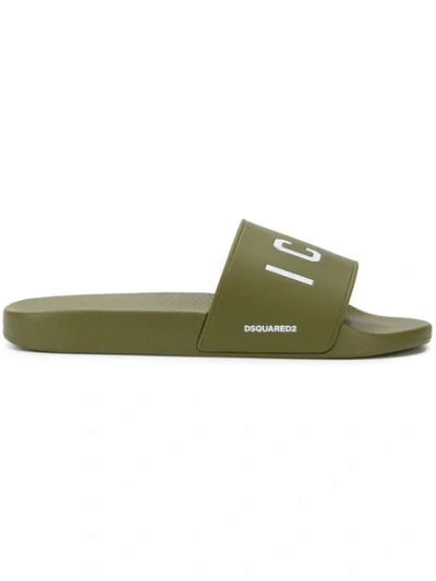 Dsquared2 Beach Sandals Icon  Gum Logo Olive In Green