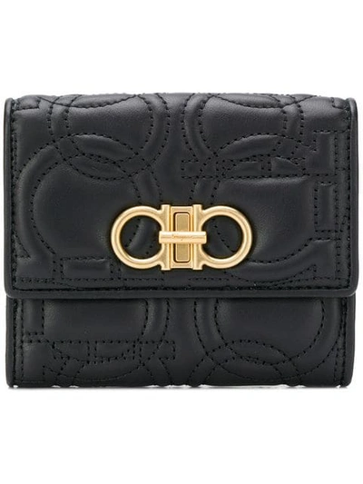 Ferragamo Gancino Quilting Leather Flap Wallet In Black