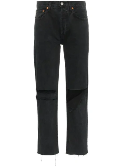 Re/done High Rise Pipe Jeans In Black