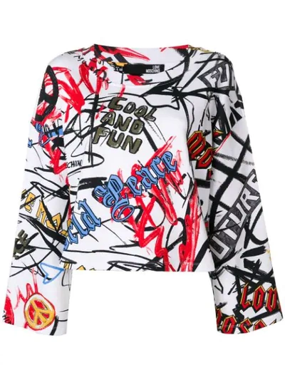 Love Moschino Graffiti Print Sweatshirt In White