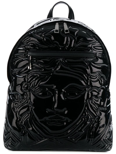Versace Embossed Medusa Logo Backpack In Black