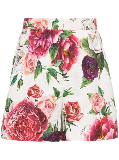 Dolce & Gabbana Dolce And Gabbana Multicolor Peonie Brocade Shorts In White