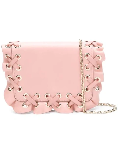 Red Valentino Woven Ruffle Cross-body Bag In Pink